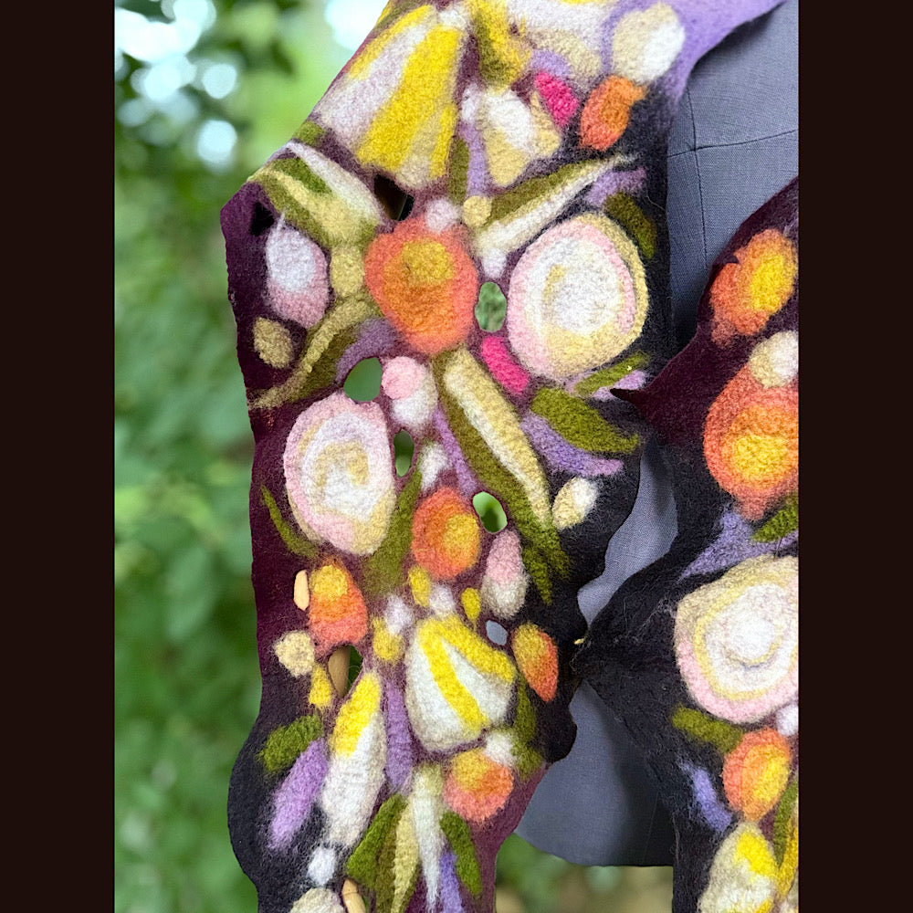 OOAK Handmade wool Felted Scarf 88” X 16” Original art work