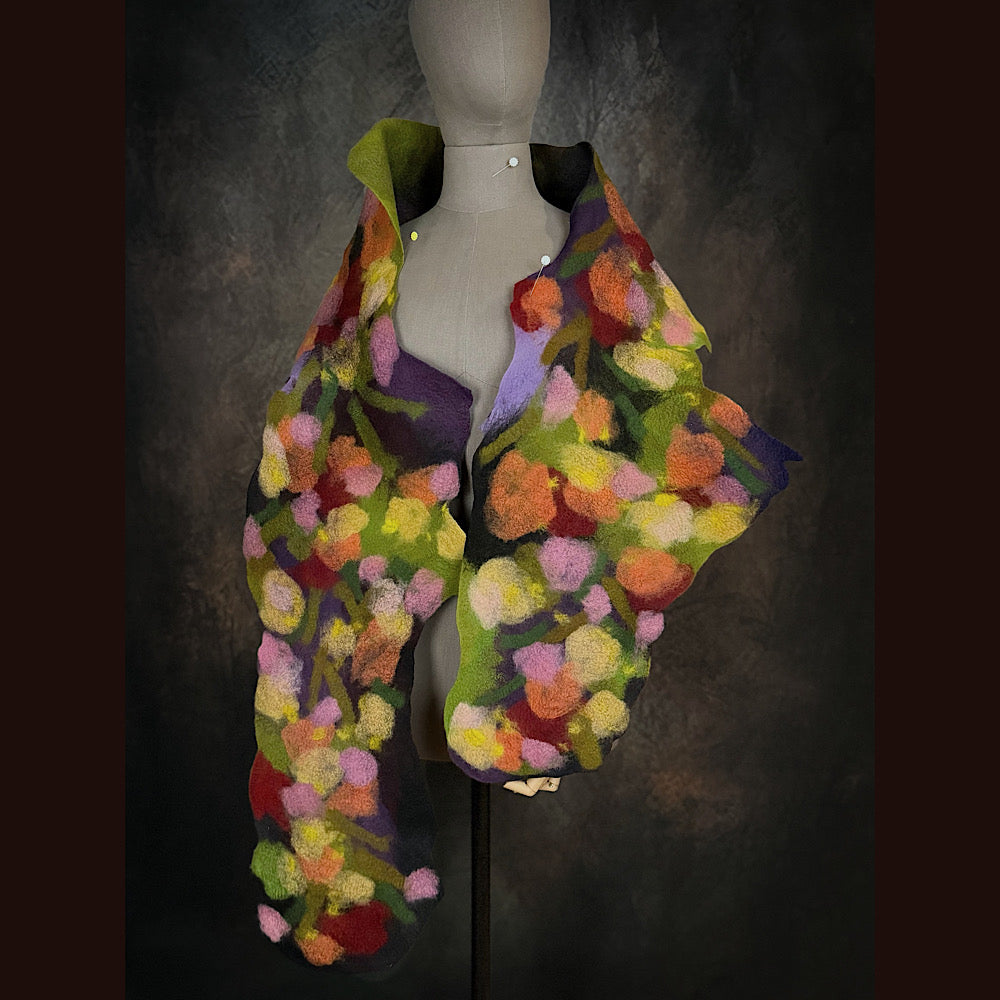 OOAK Handmade wool Felted Scarf 76” X 12” Original art work