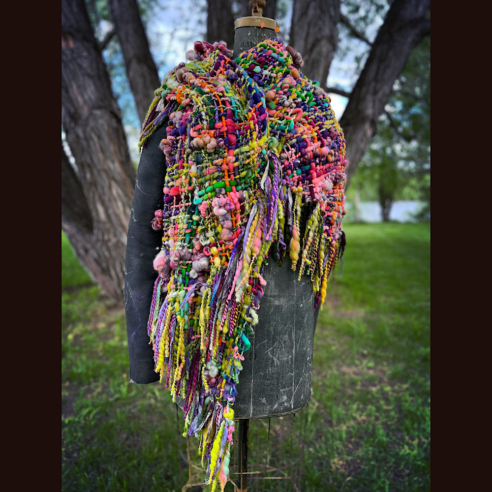 Rainbow warrior Woven shawl 82” X 36” 1 pound