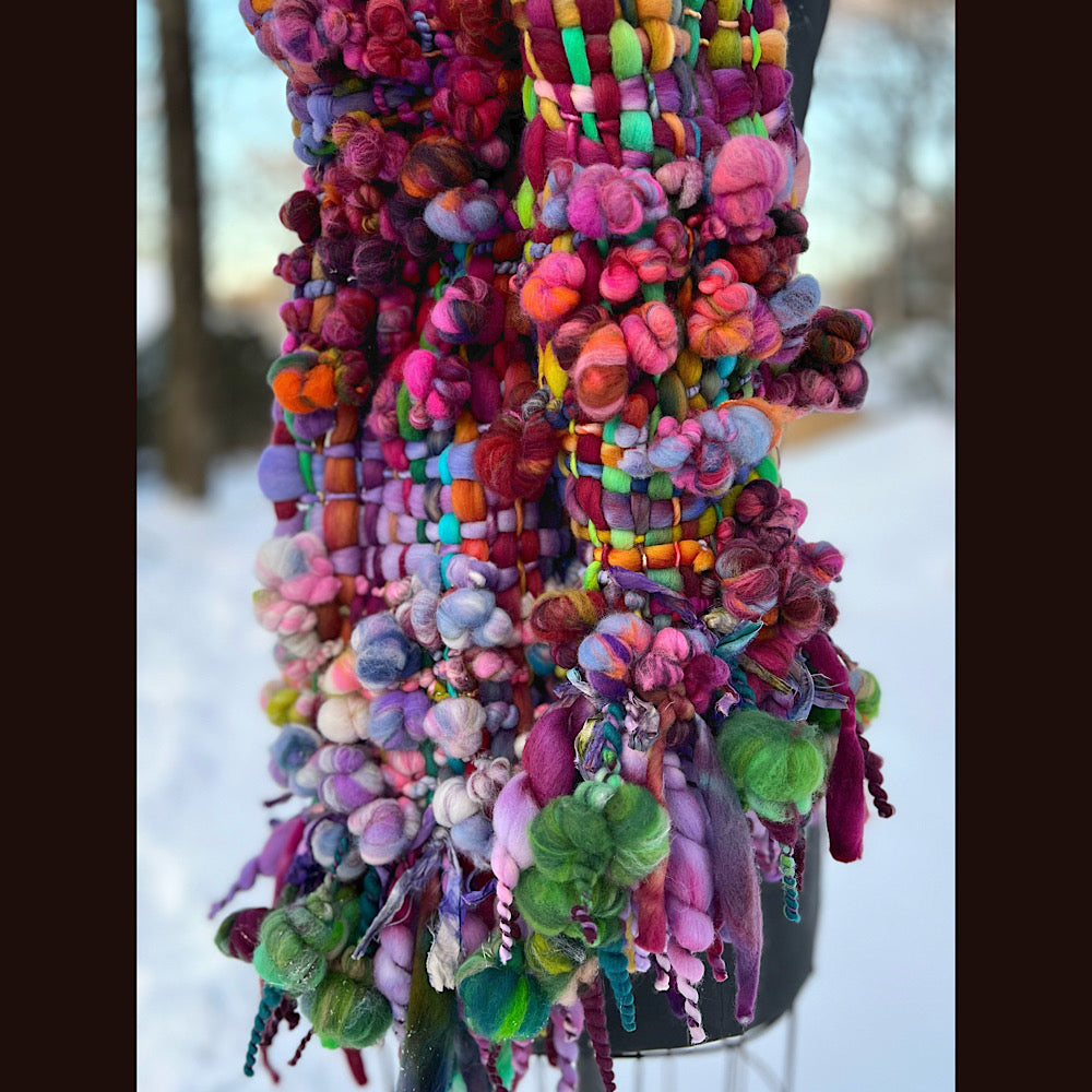 Winter rose Woven art yarn Scarf 100” X 8”