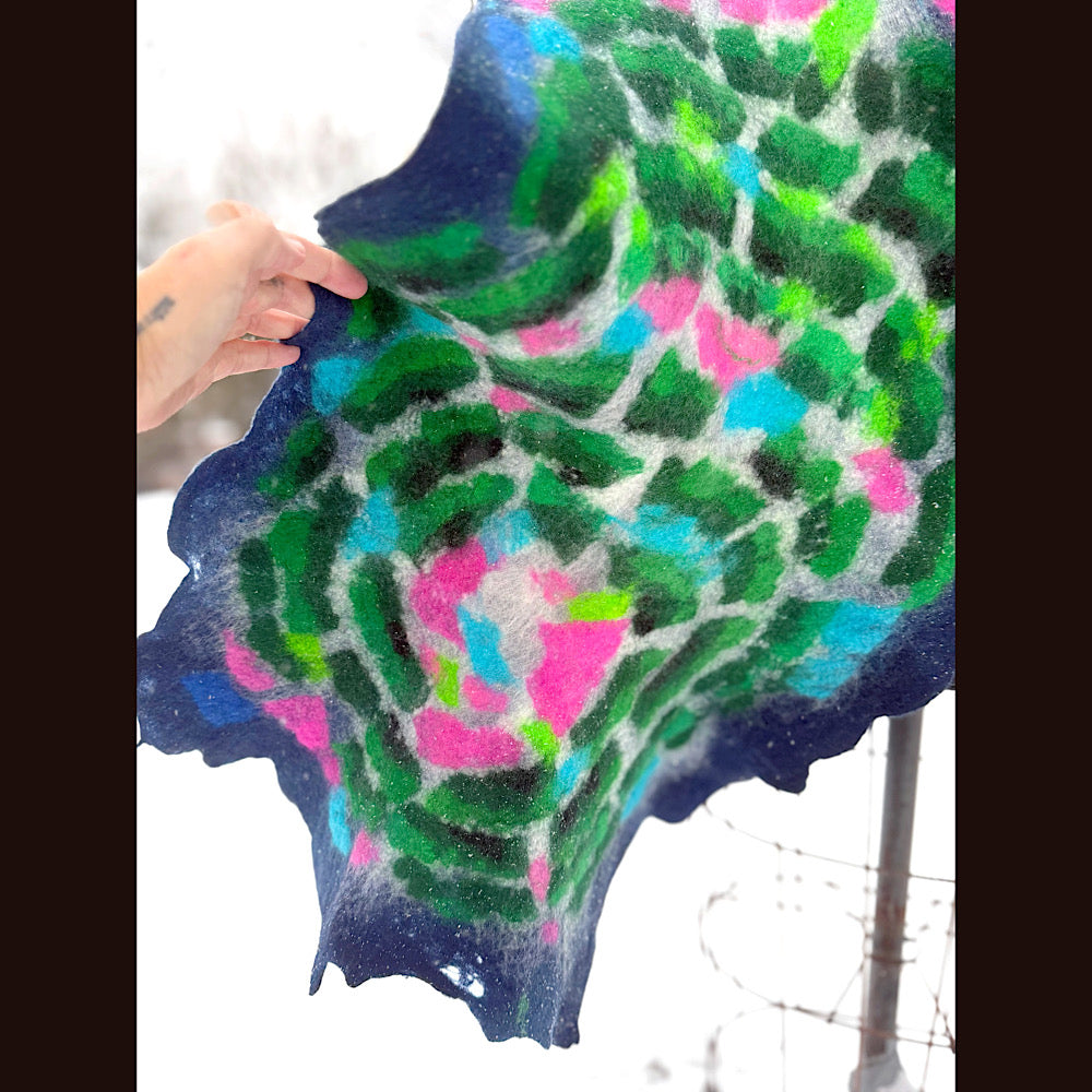 Handmade wool Felted Scarf 80” X 17”