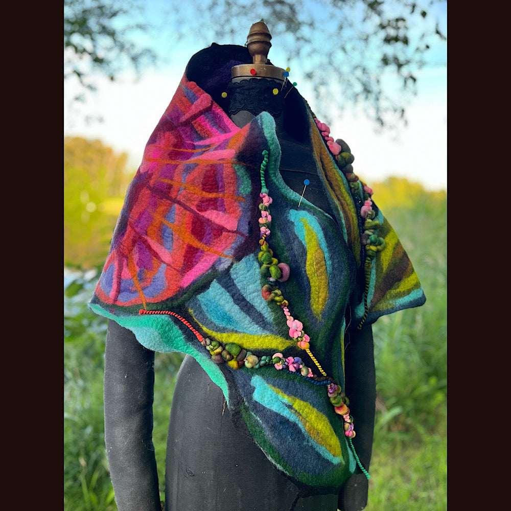 Roses Large Felted Shawl 60” X 21”