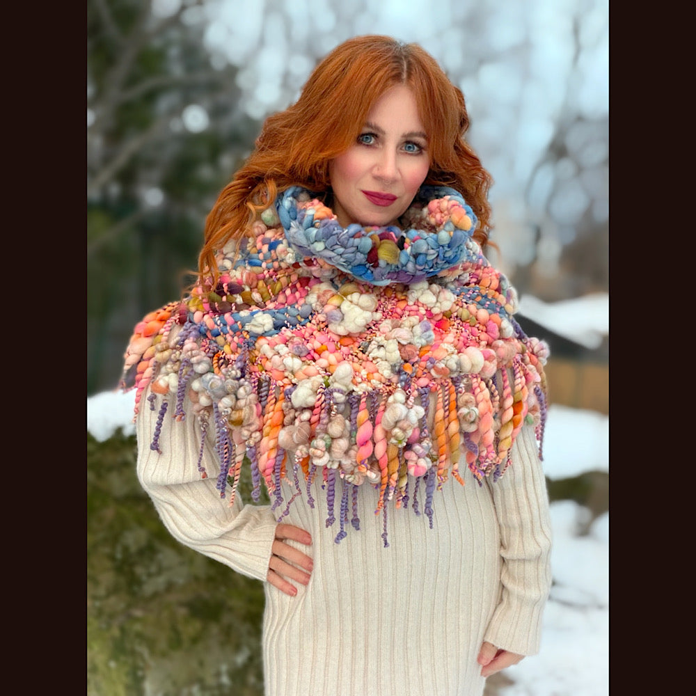 Handmade wool Woven Scarf shawlette 20” X 19”