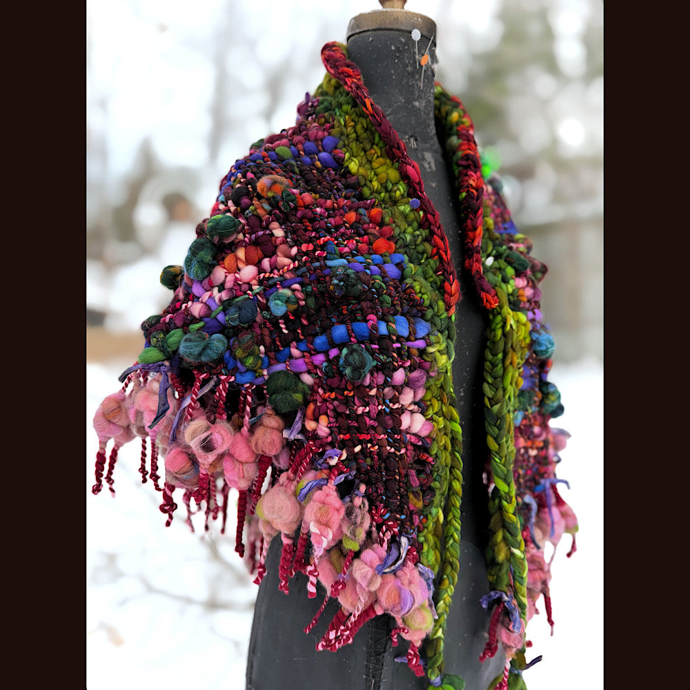 Handmade wool Woven Scarf shawlette 53” X 28”