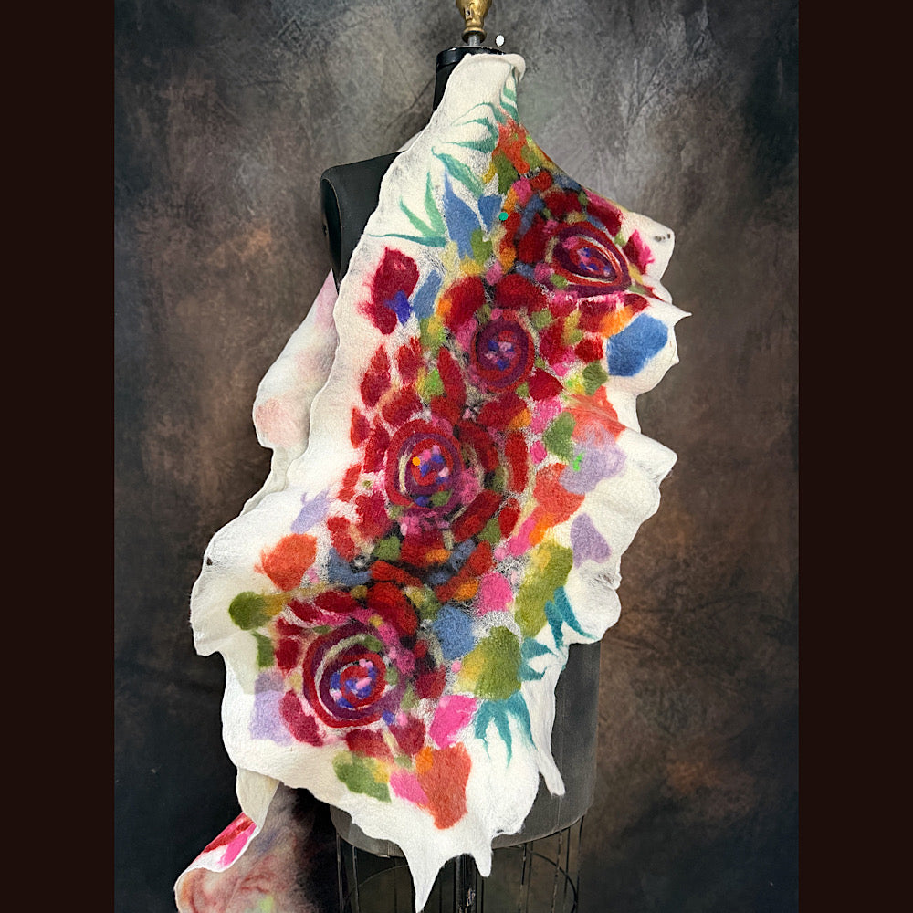 OOAK Handmade wool Felted Scarf 85”X 16” Original art work