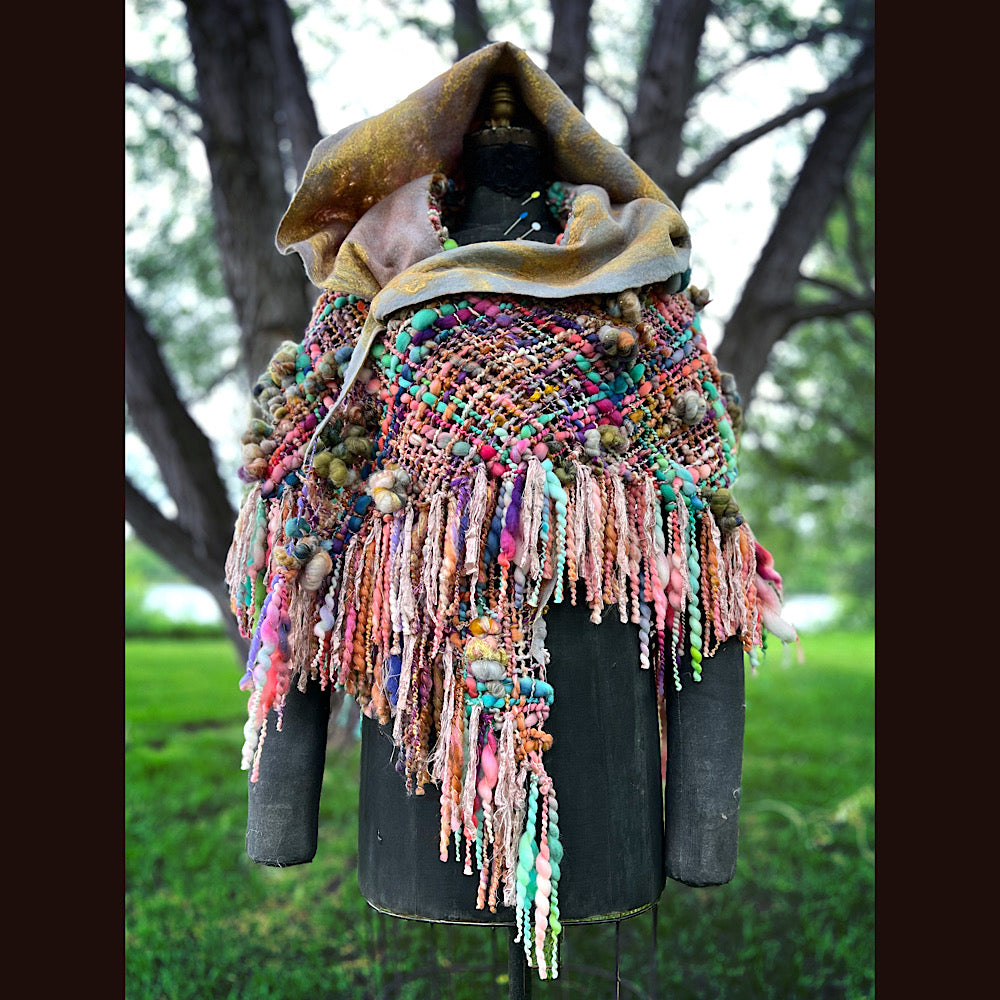 Woven shawl with hood 82” X 36”