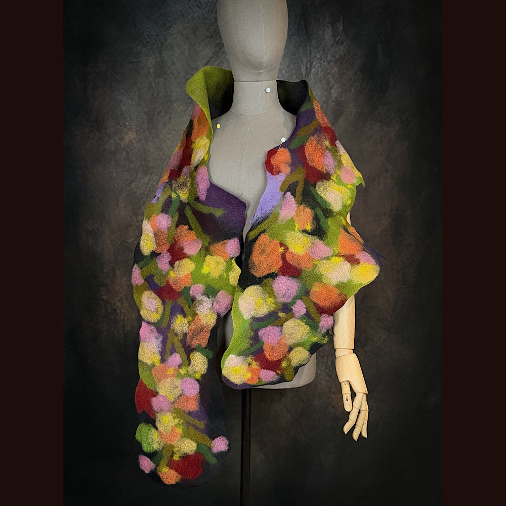 OOAK Handmade wool Felted Scarf 76” X 12” Original art work