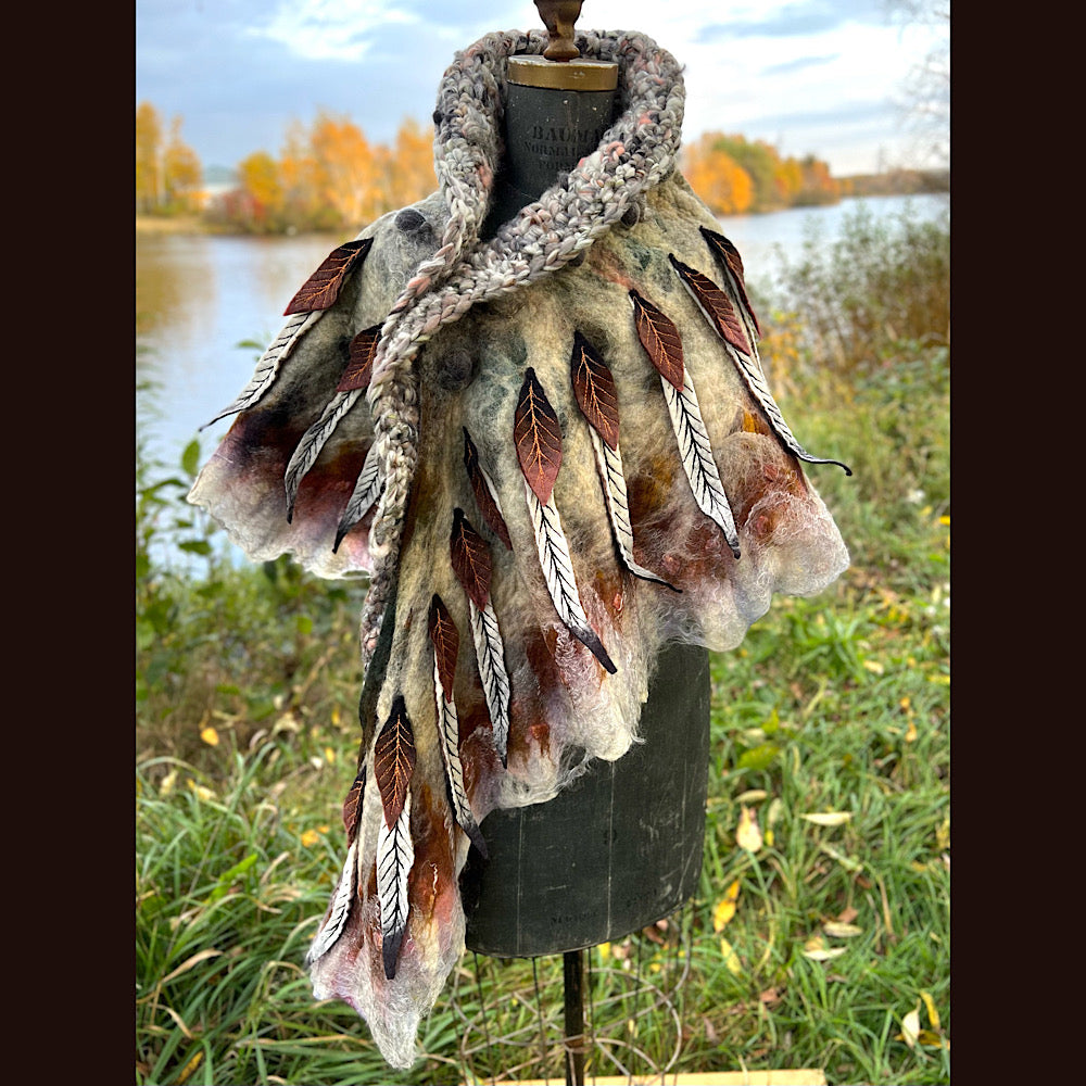 The Owl  felted shawl 80” X 25”