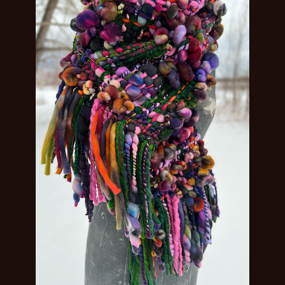 Woven scarf made of hand spun yarn 84” X 9”