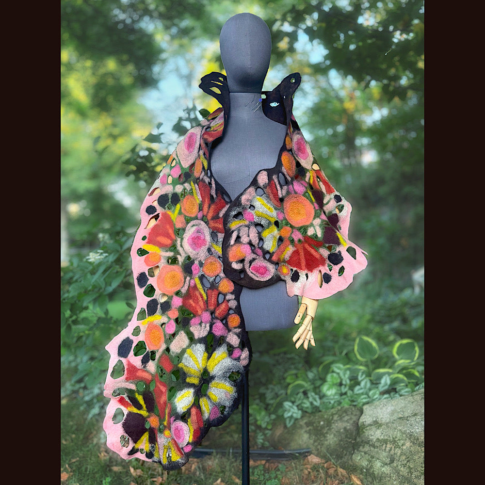 OOAK Handmade wool Felted Scarf 82” X 17” Original art work