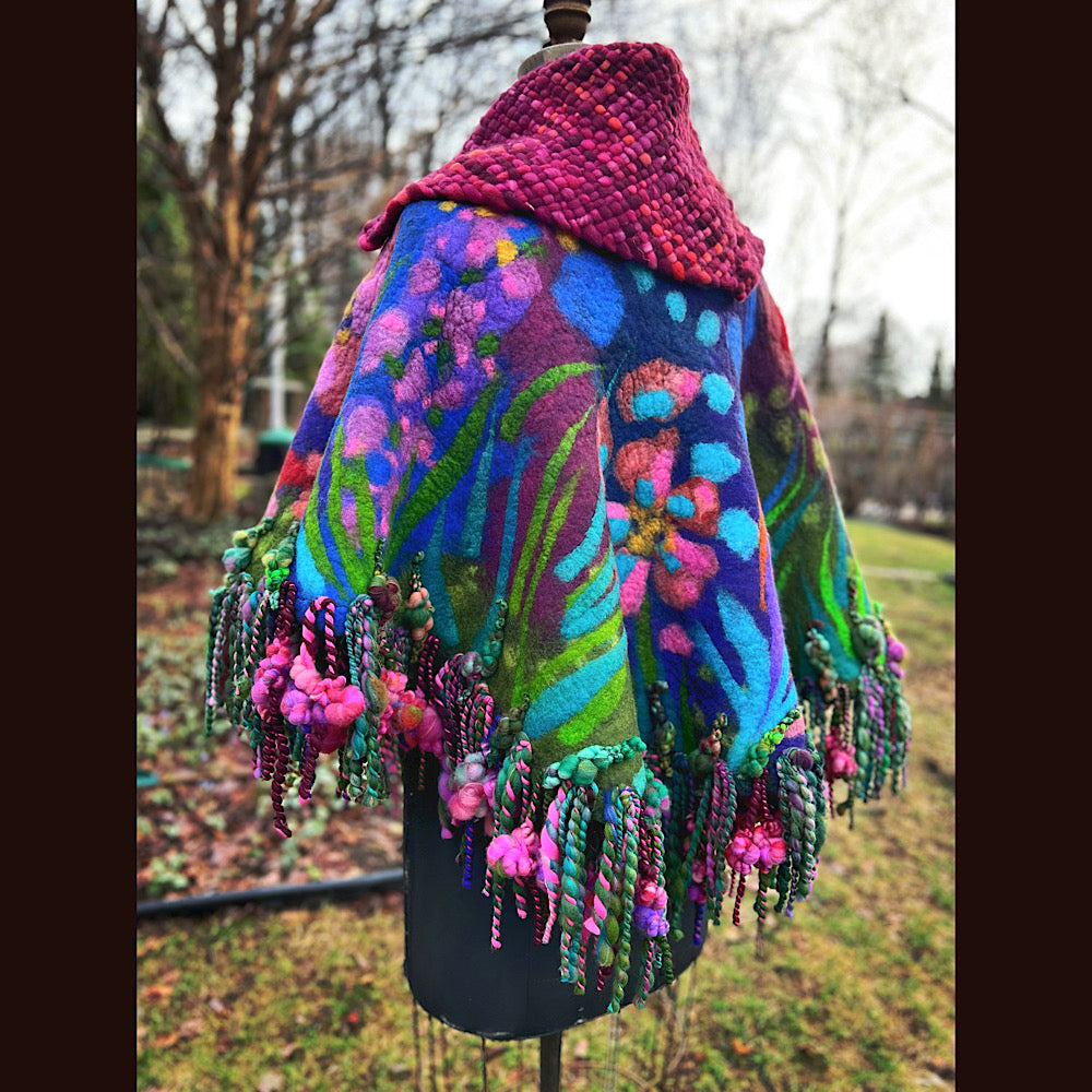 Felted cape with woven collar