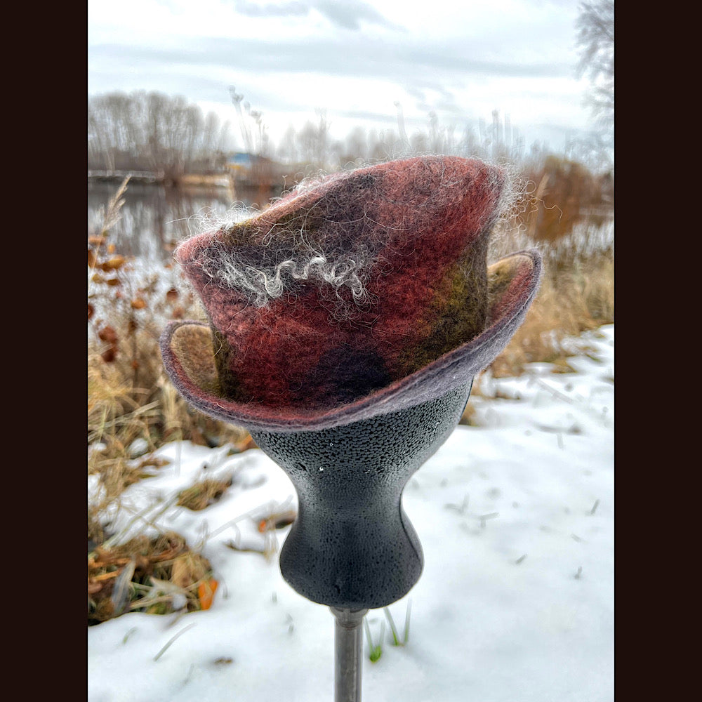Felted top hat with rose 22” small
