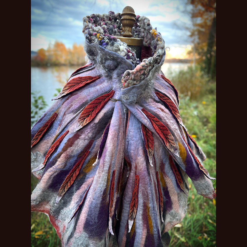 October sunset felted shawl 86” X 22”