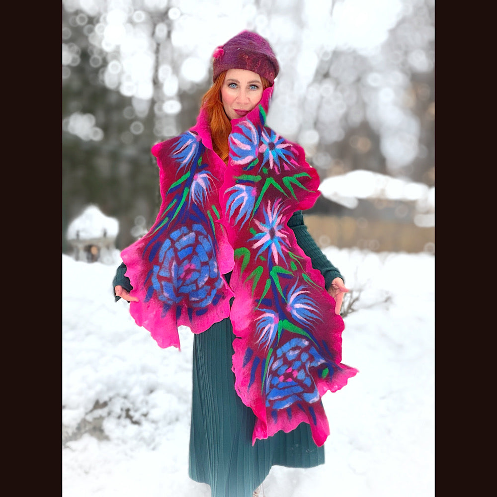 Handmade wool Felted Scarf 80” X 20