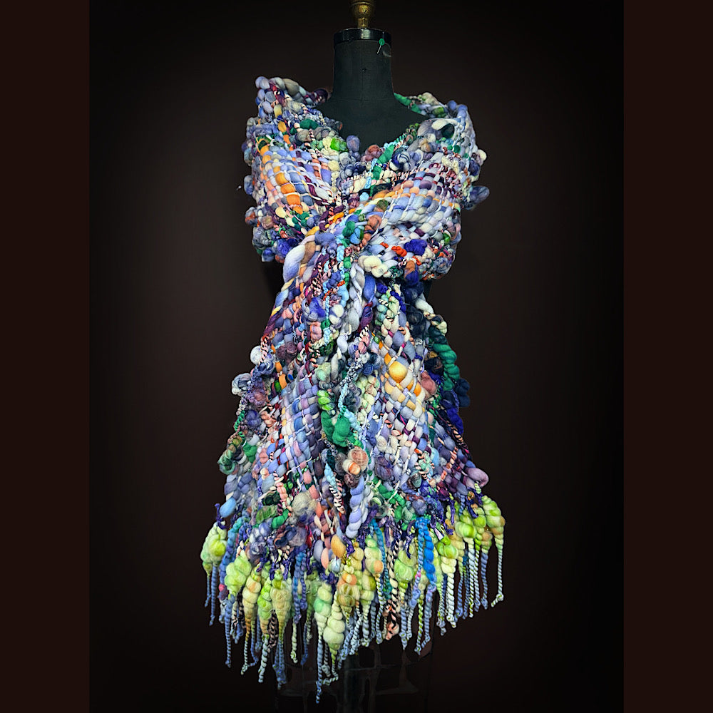 Handmade wool Woven Scarf 84” X 12”