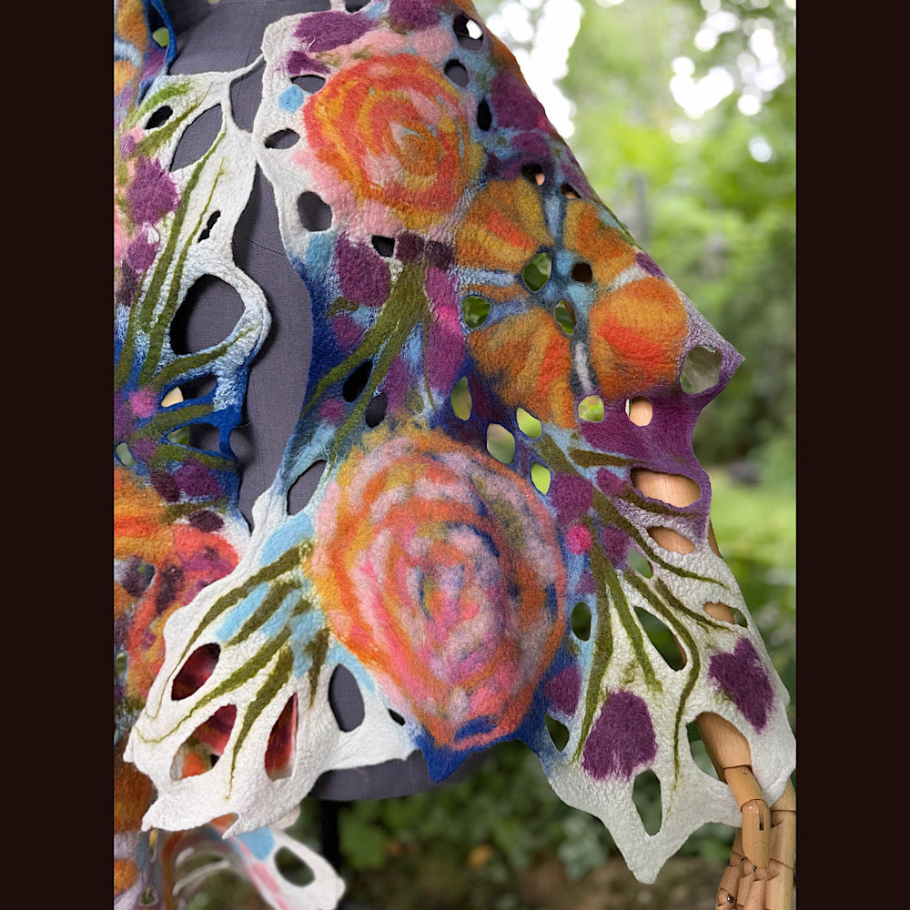 OOAK Handmade wool Felted Scarf 90” X 16” Original art work
