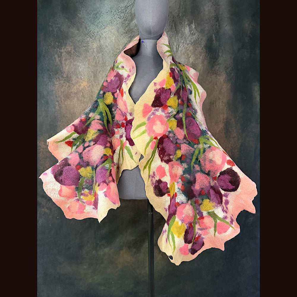 OOAK Handmade wool Felted Scarf 80” X 17” Original art work