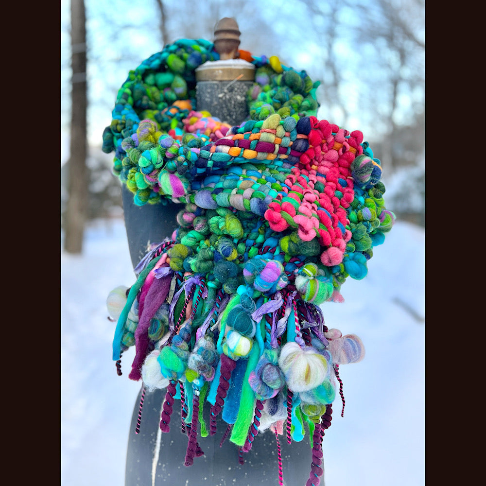 Winter bouquet Woven art yarn Scarf 98” X 7.5”