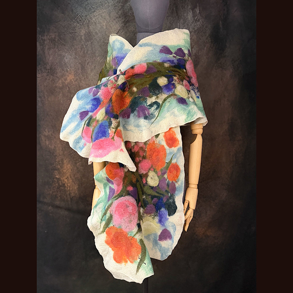 OOAK Handmade wool Felted Scarf 80” X 17” Original art work
