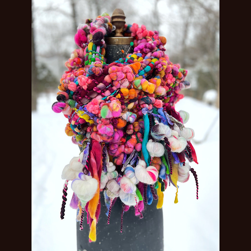 Winter rose Woven art yarn Scarf 104” X 8”