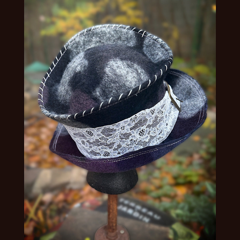 OOAK Handmade wool Felted hat 23.5” medium
