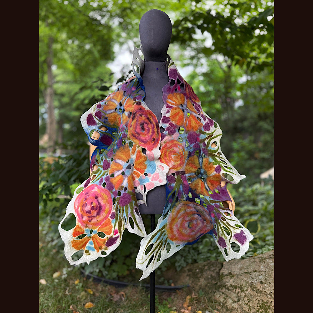 OOAK Handmade wool Felted Scarf 90” X 16” Original art work
