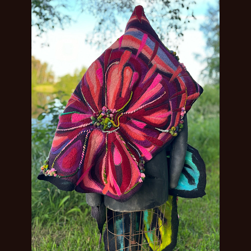 Wild Roses Large Felted Shawl 75” X 38”