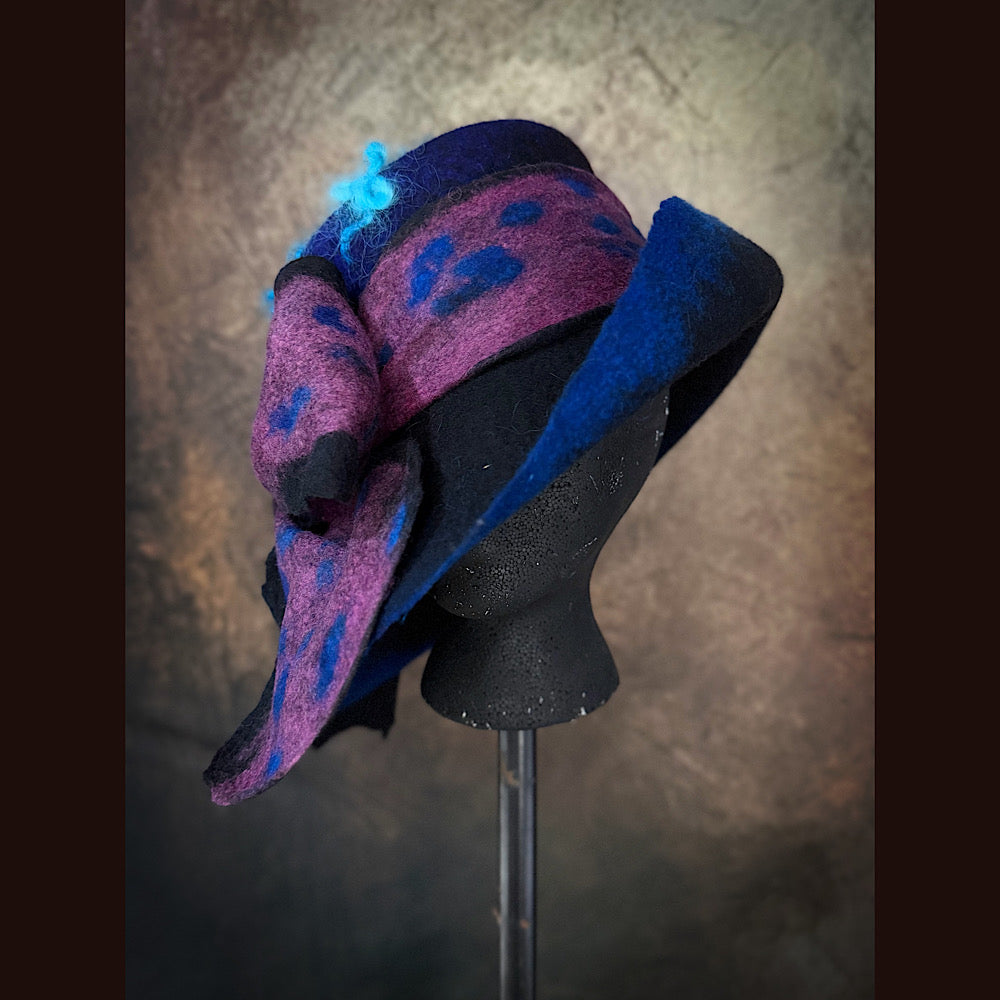 OOAK Handmade wool Felted hat 23.5” medium