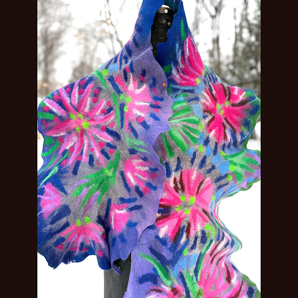 Handmade wool Felted Scarf 80” X 17”