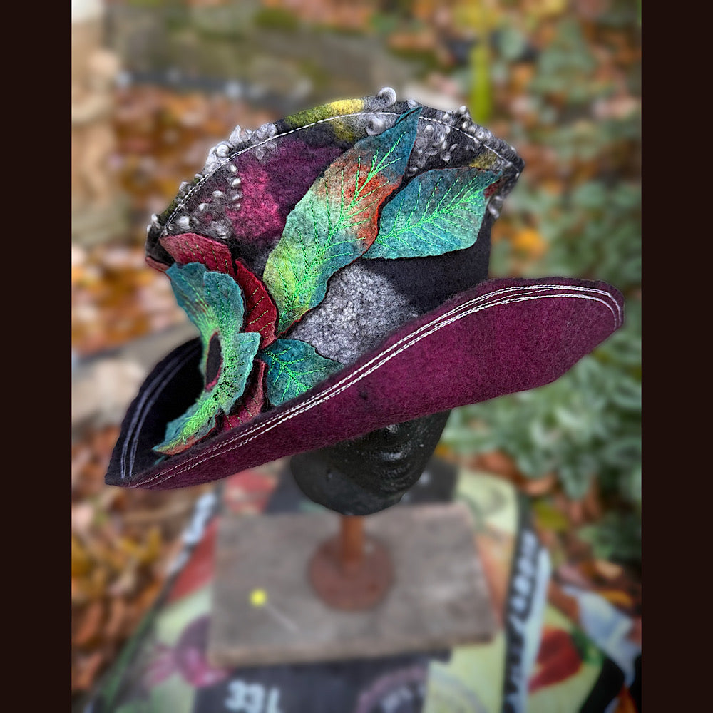OOAK Handmade wool Felted hat 23.5” medium