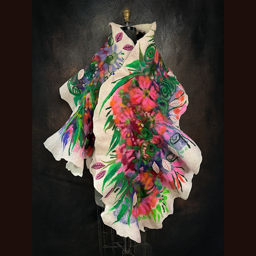 OOAK Handmade wool Felted Scarf 80” X 18”