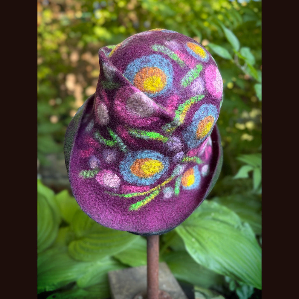 OOAK Handmade wool Felted hat 23.5” medium