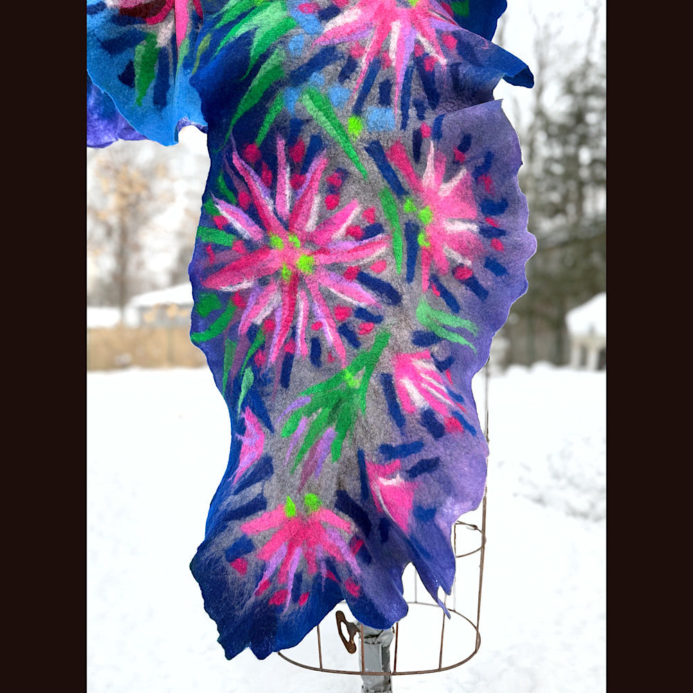 Handmade wool Felted Scarf 80” X 17”