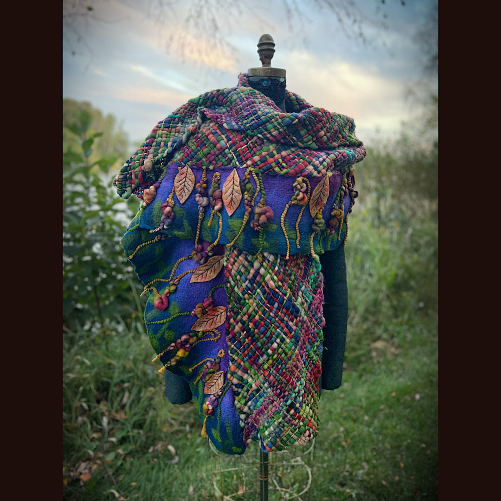 Felted and woven Shawl 84” X 23”