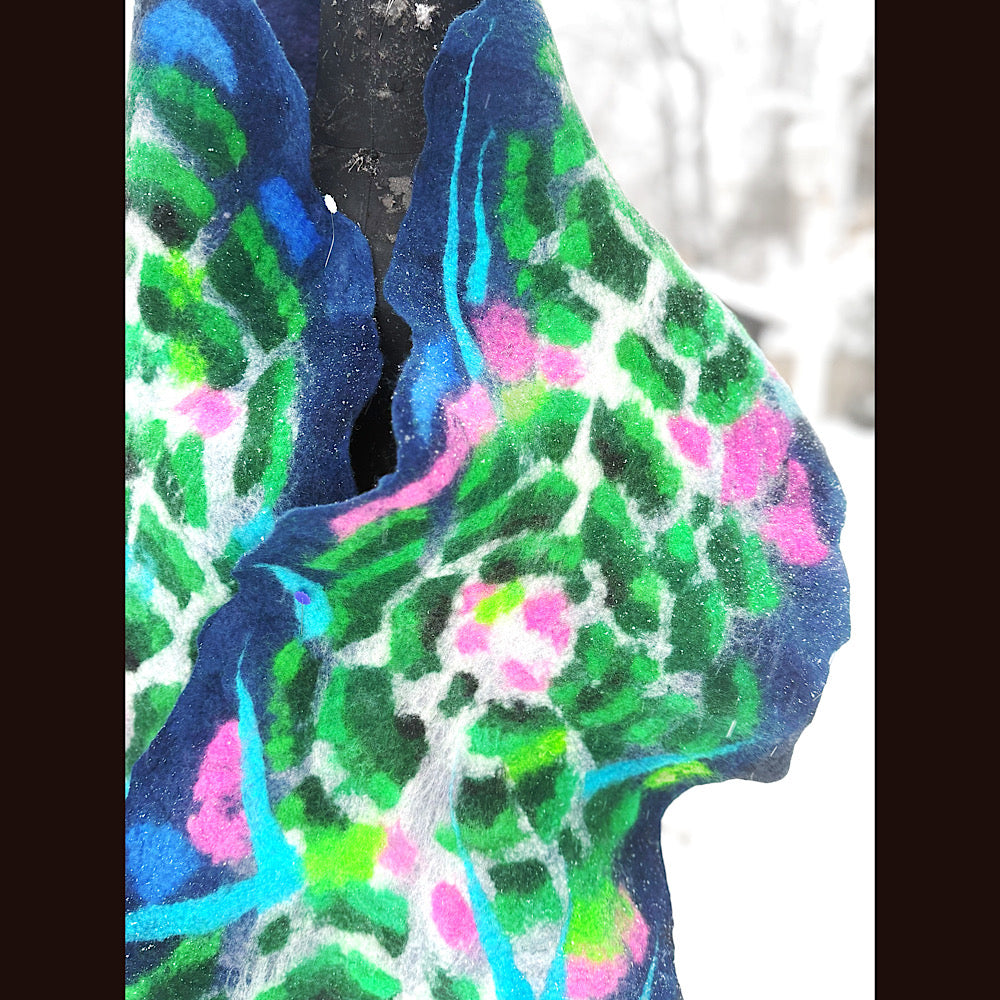 Handmade wool Felted Scarf 80” X 17”