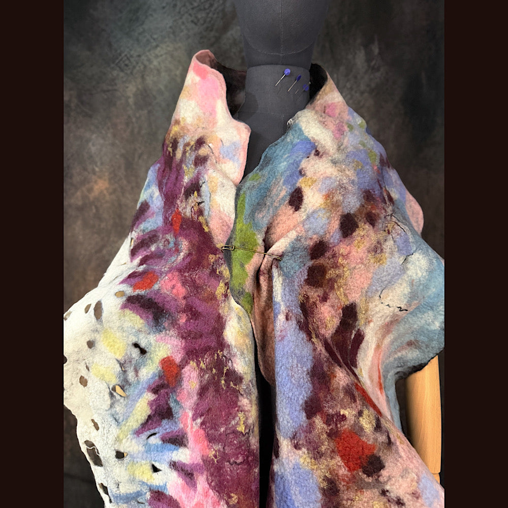OOAK Handmade wool Felted Scarf 92” X 17”Original art work