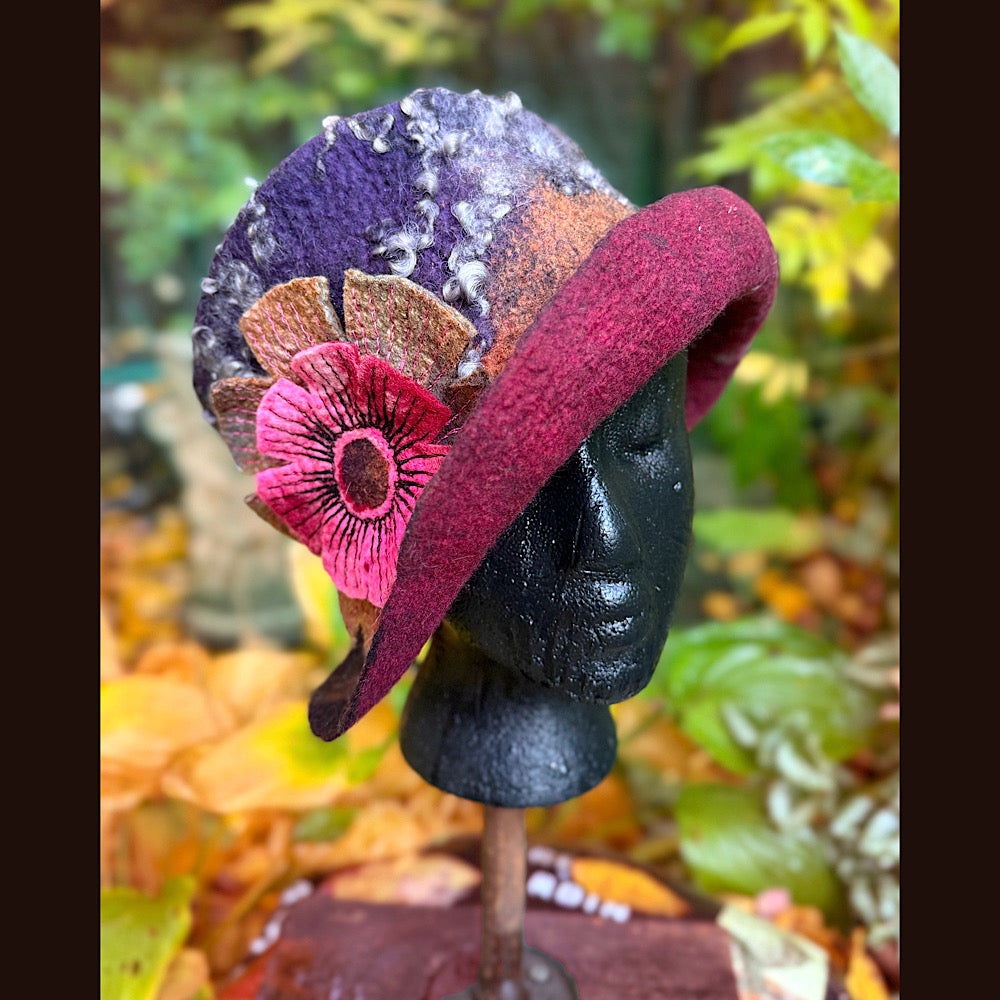 OOAK Handmade wool Felted hat 23.5” medium