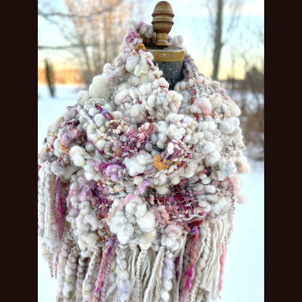 The Snow Rose Shawl  64” X 22”  1.3 pound