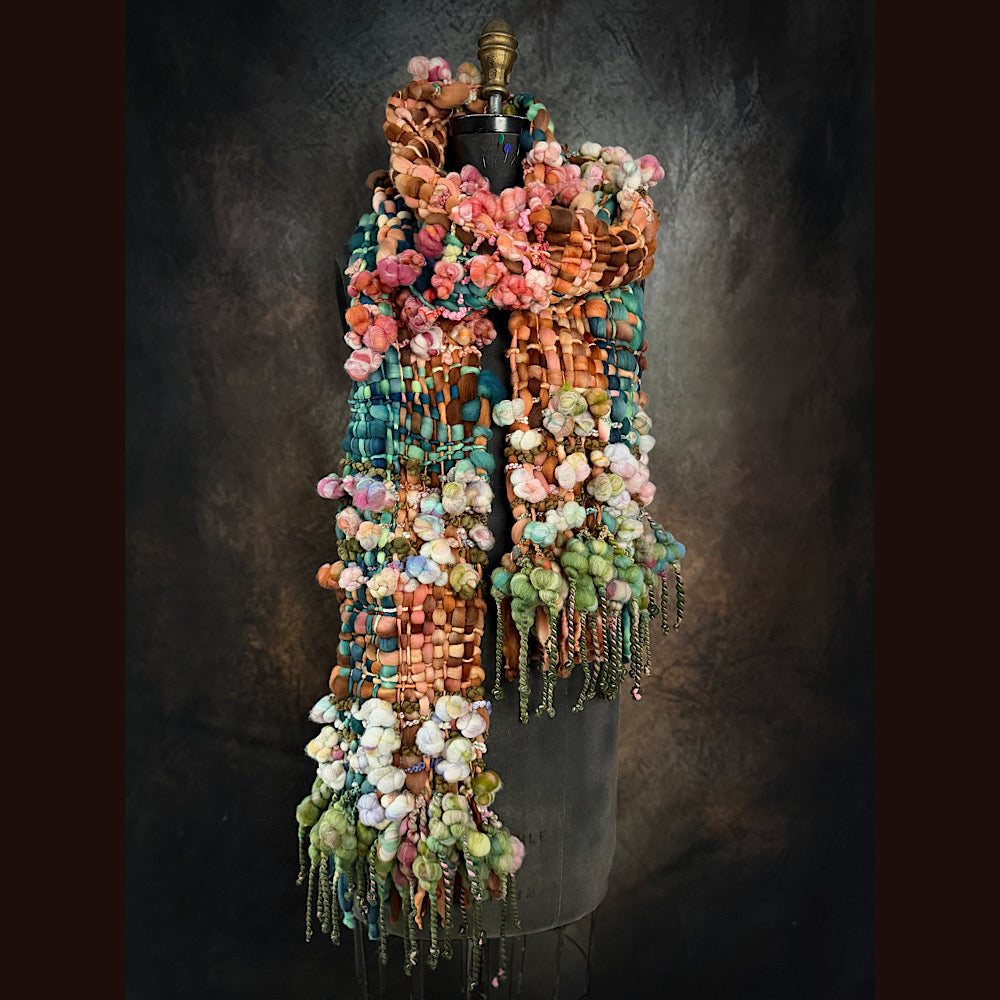 OOAK Handmade wool Woven Scarf 100” X 8”