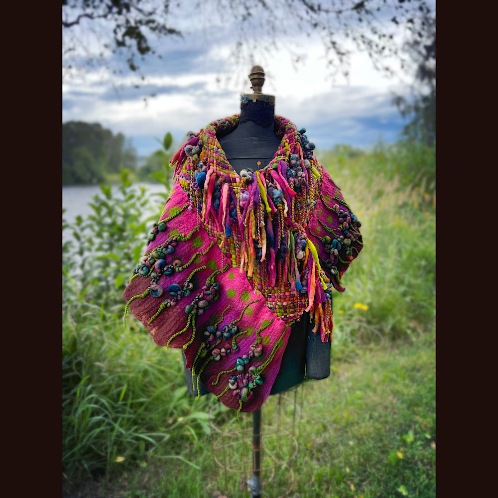 Felted and woven Shawl 55” X 27”