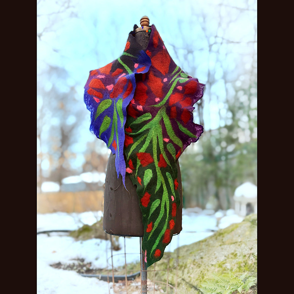 Handmade wool Felted Scarf 68” X 11”