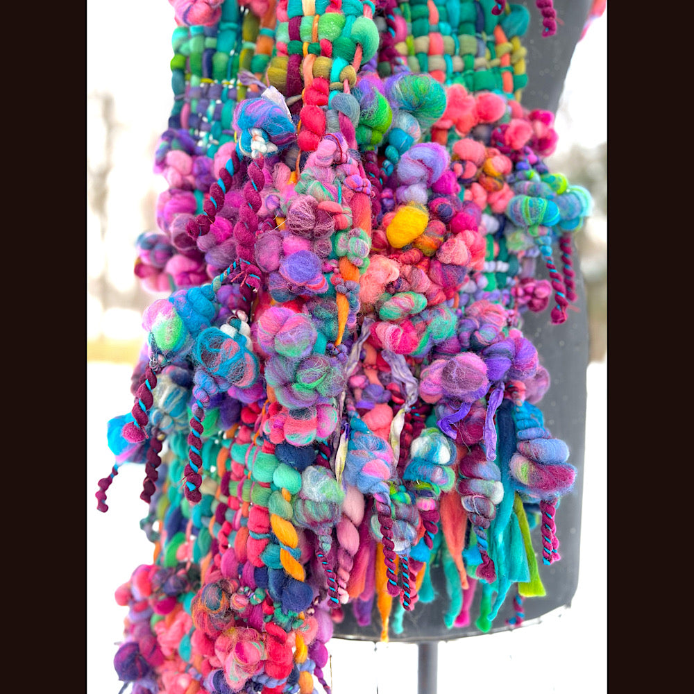 Winter rose Woven art yarn Scarf 102” X 8”