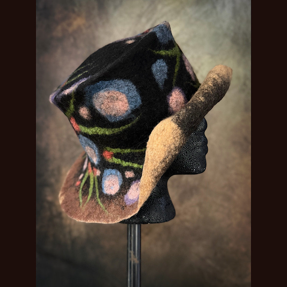 OOAK Handmade wool Felted hat 23” medium