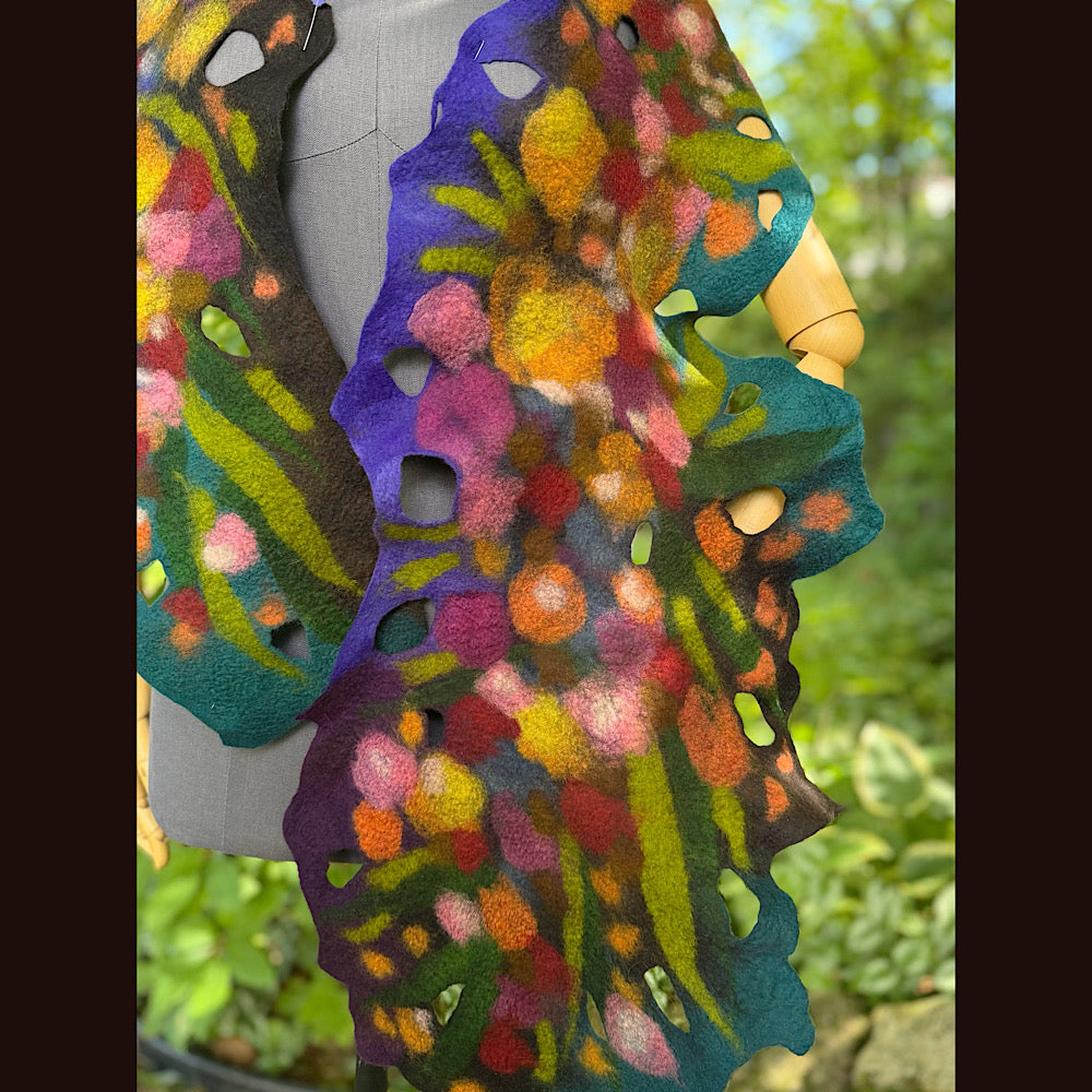 OOAK Handmade wool Felted Scarf 72” X 13” Original art work