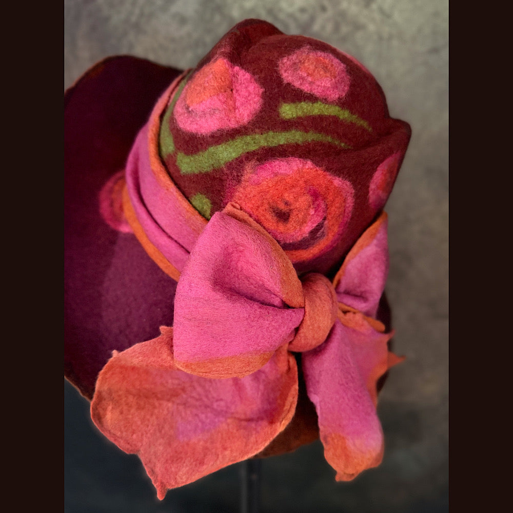 OOAK Handmade wool Felted hat 23.5” medium