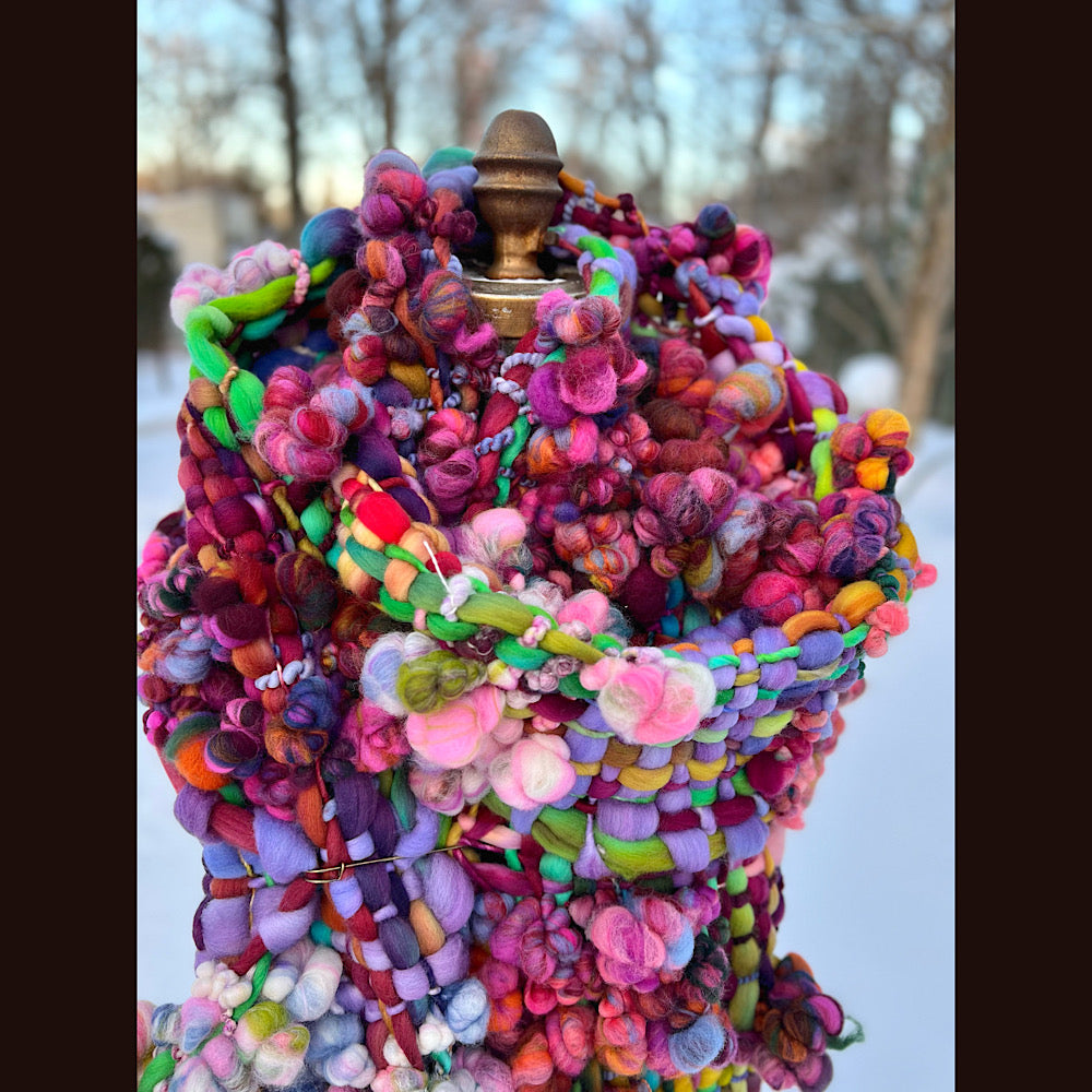 Winter rose Woven art yarn Scarf 100” X 8”