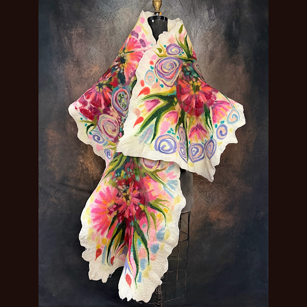 OOAK Handmade wool Felted Scarf 84” X 20” Original art work