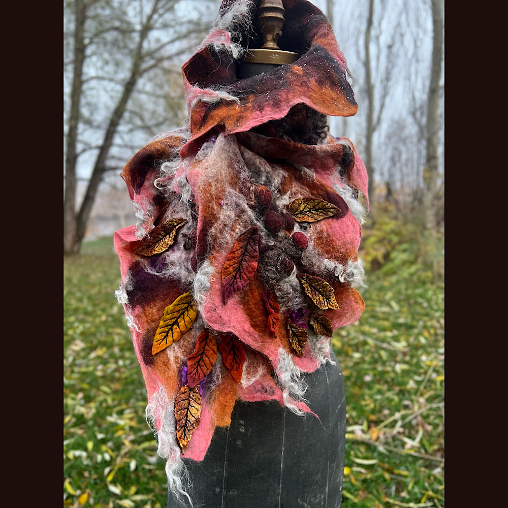 Autumn roses felted scarf 56” X 18