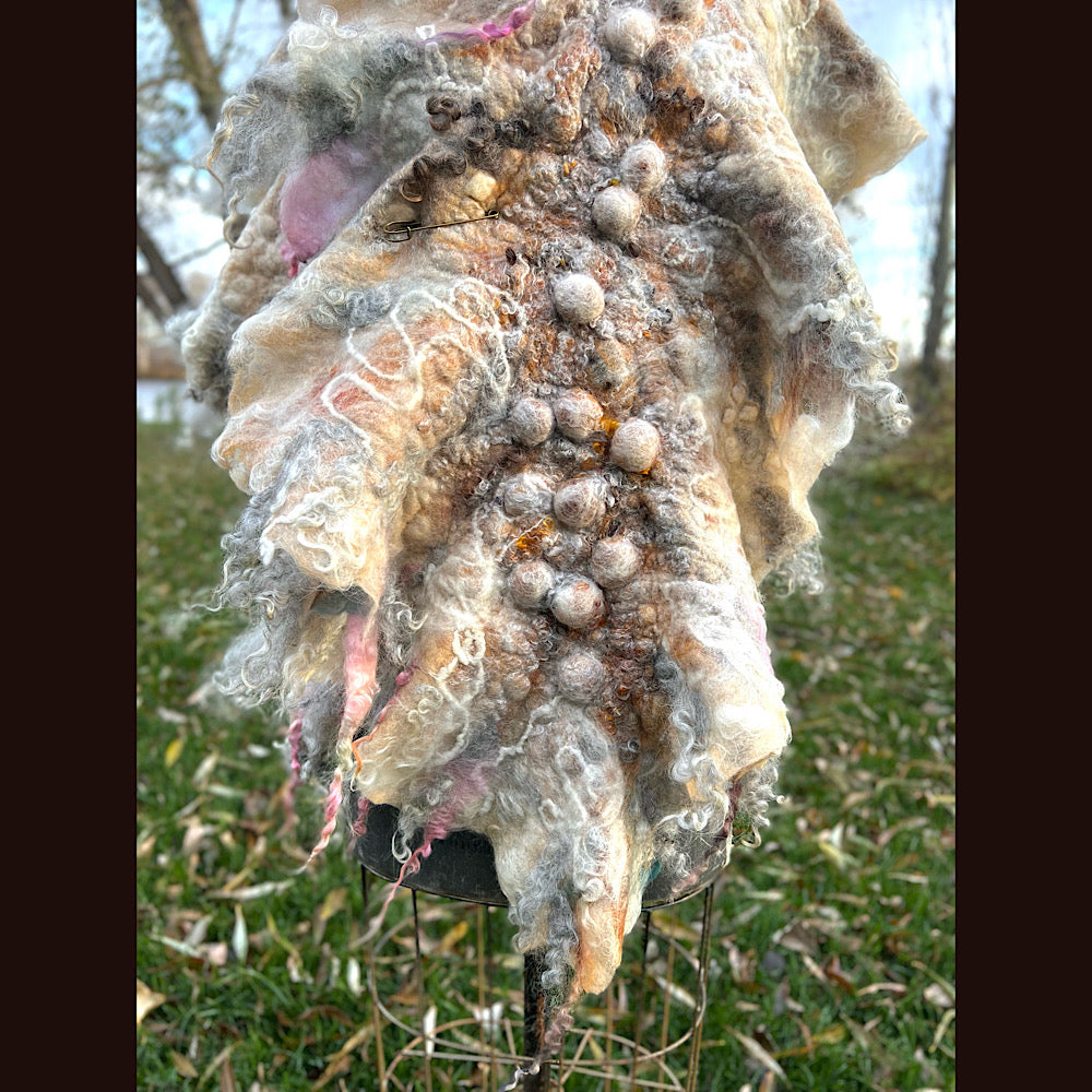 L’Esprit du bois 2024  felted shawl 72” X 22”