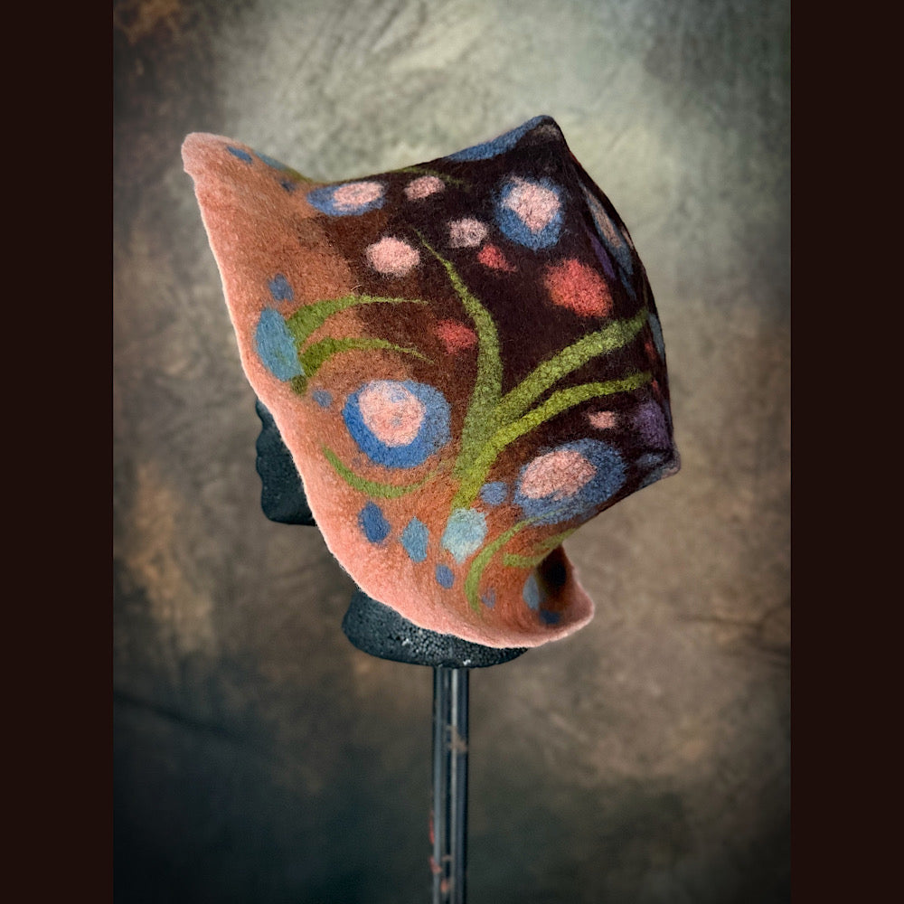 OOAK Handmade wool Felted hat 23.5” medium